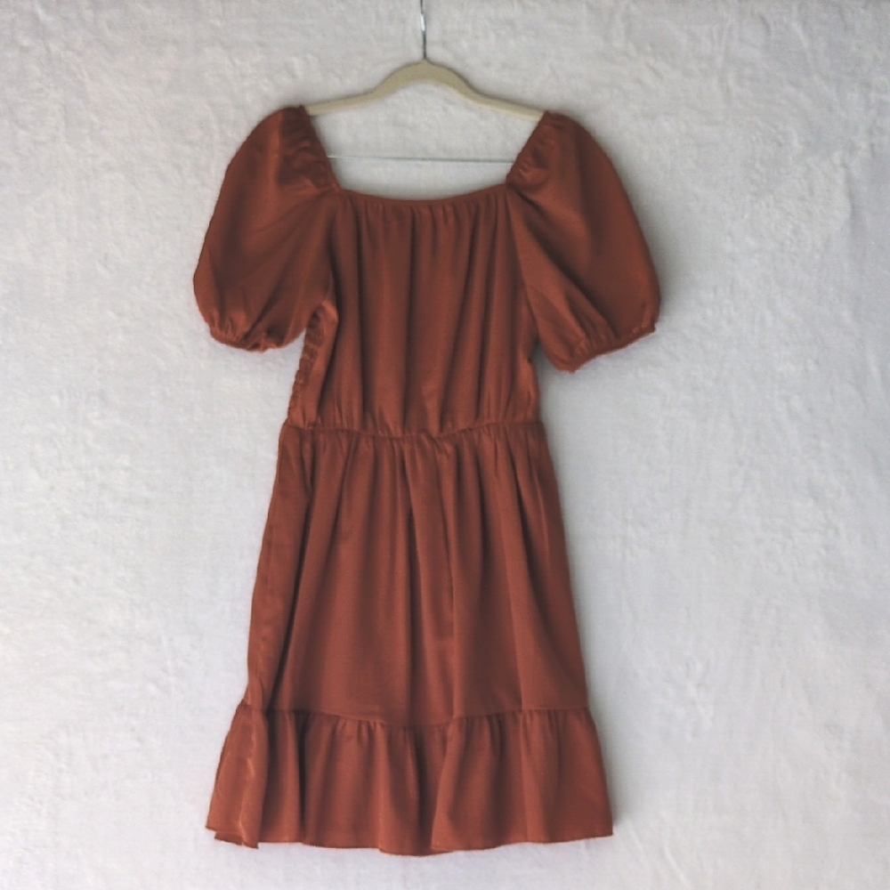 SHEIN Womens Smocked Rust Tiered Farmhouse Cottage‎ Knee Length Dress Size XS